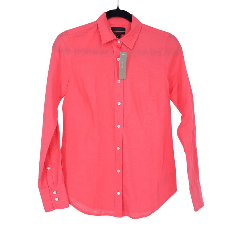 J. Crew Perfect Linen Button Up Shirt Melon Pink Long Sleeve Women's 00